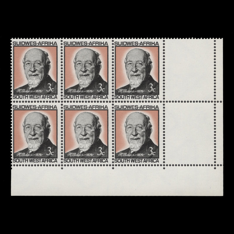 South West Africa 1966 (Variety) 3c Dr Vedder's Birthday block on Swiss paper