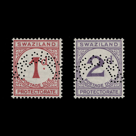 Swaziland 1933 (MLH) Postage Dues with SPECIMEN perfin, ordinary paper