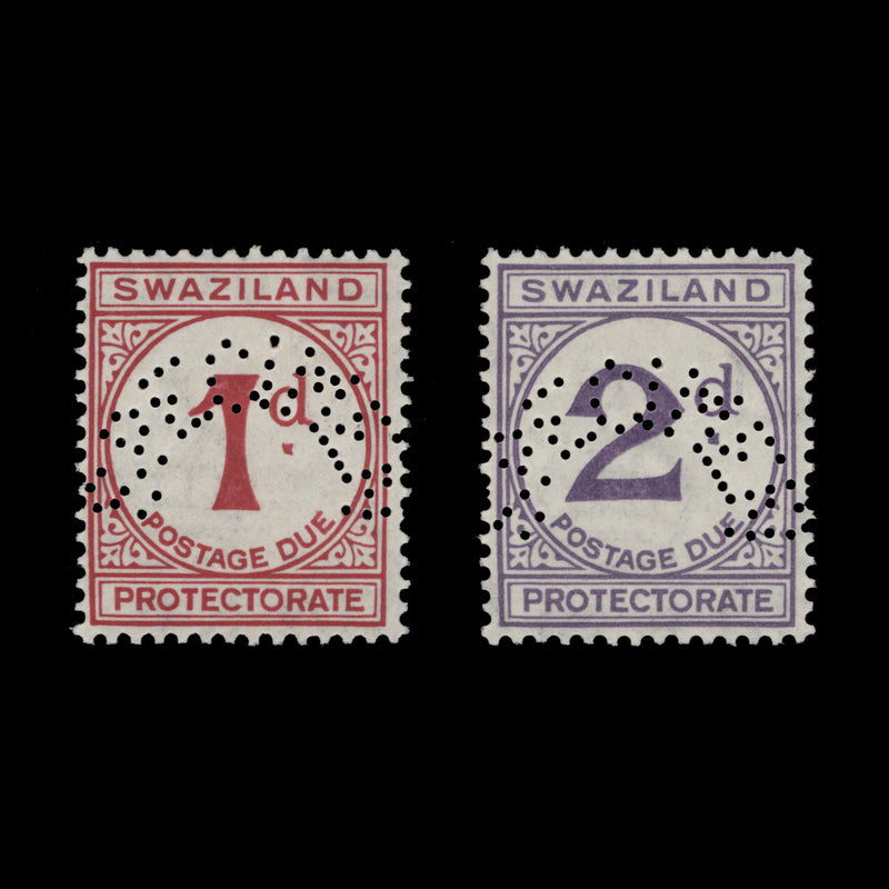 Swaziland 1933 (MLH) Postage Dues with SPECIMEN perfin, ordinary paper