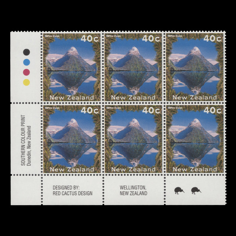 New Zealand 1995 (MNH) 40c Mitre Peak imprint/reprint 2 block