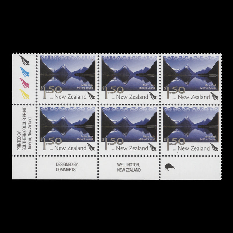 New Zealand 2004 (MNH) $1.50 Mitre Peak imprint/reprint 1 block
