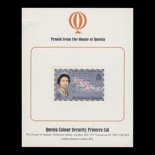 Solomon Islands 1974 (Proof) 15c Royal Visit presentation card