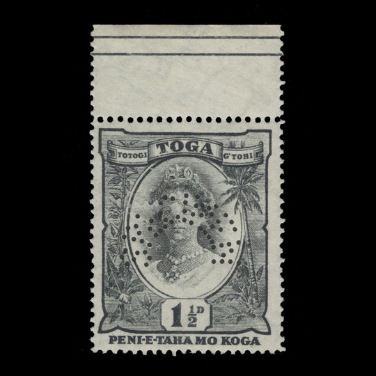 Tonga 1935 (MLH) 1½d Queen Salote with SPECIMEN perfin
