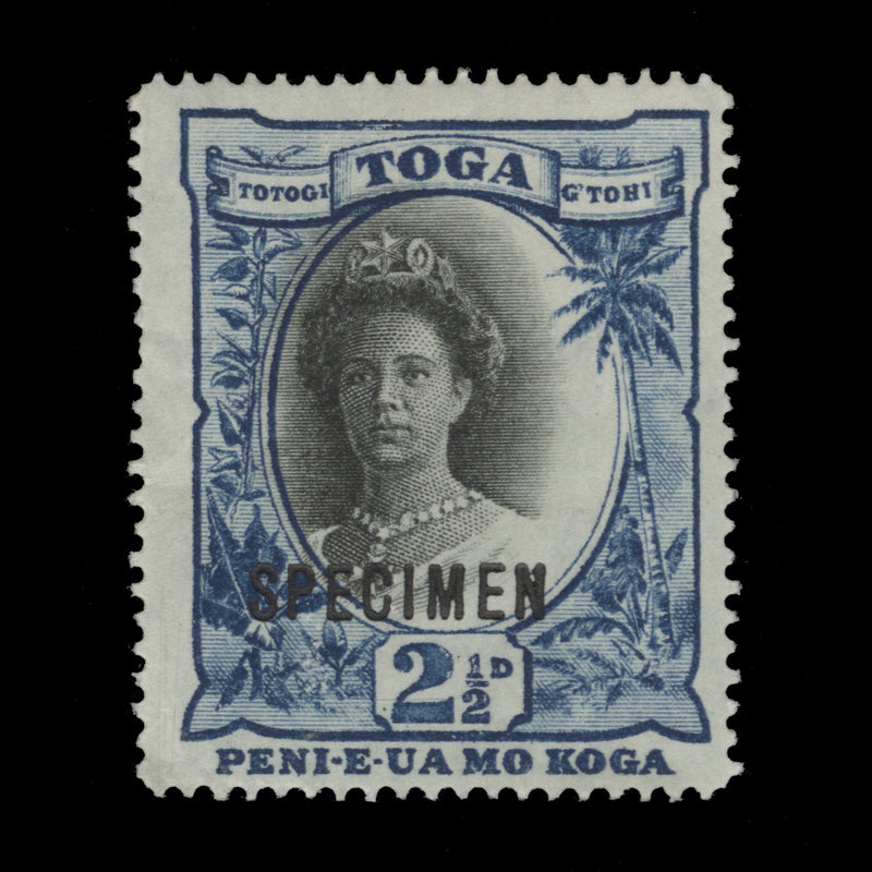 Tonga 1921 (Variety) 2½d Queen Salote SPECIMEN with vignette shift