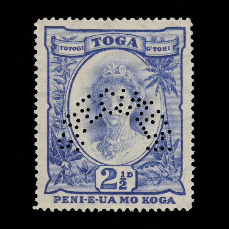 Tonga 1934 (MLH) 2½d Queen Salote with SPECIMEN perfin