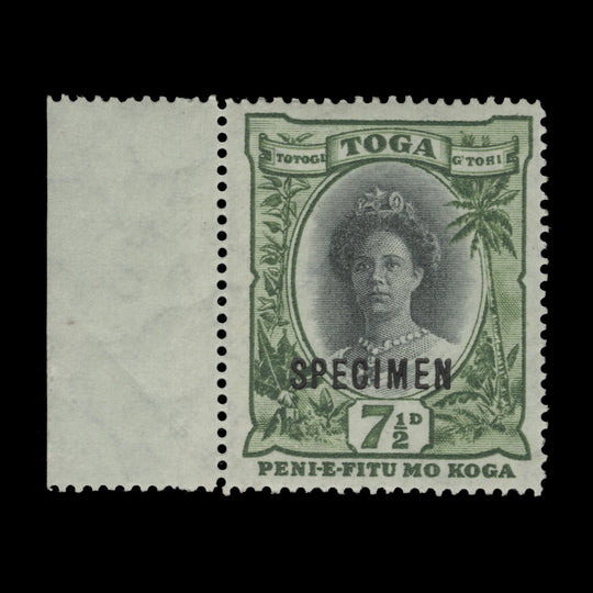 Tonga 1922 (MLH) 7½d Queen Salote with SPECIMEN overprint