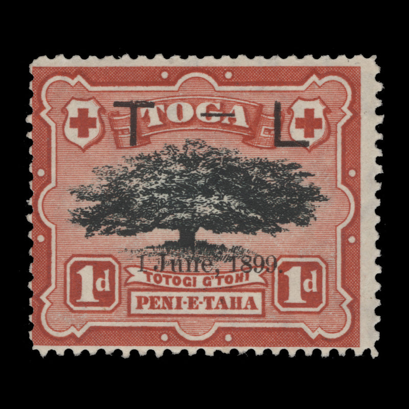 Tonga 1899 (Unused) 1d Royal Wedding, 3 mm hyphen, sideways watermark
