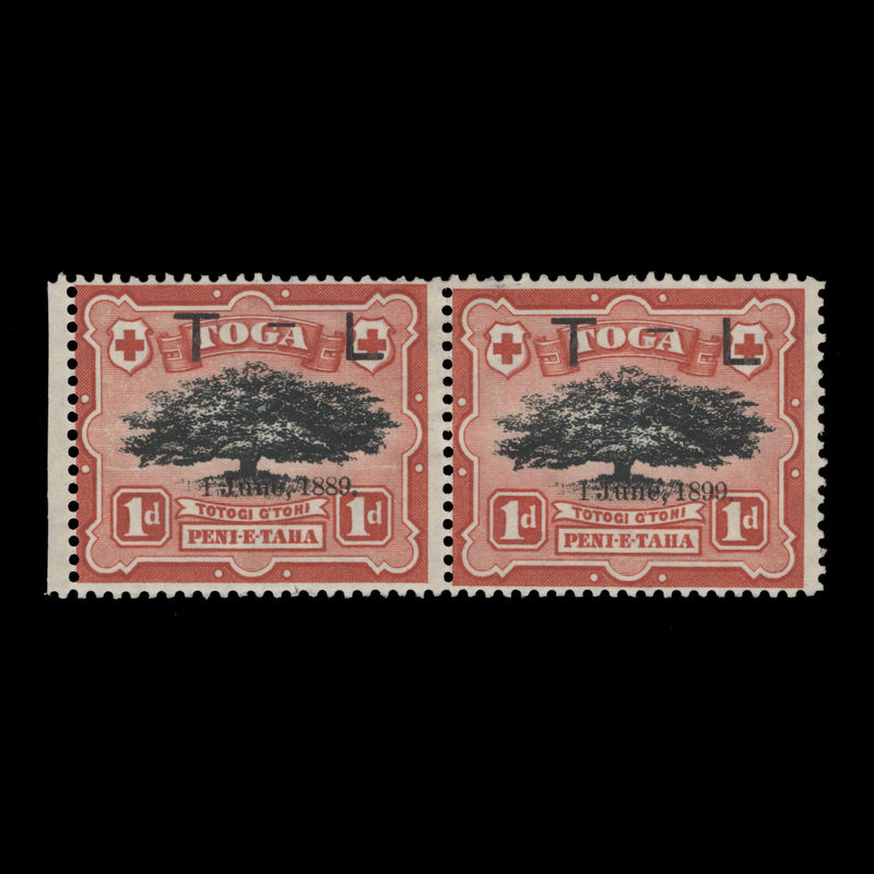 Tonga 1899 (Variety) 1d Royal Wedding pair, one with '1889' overprint