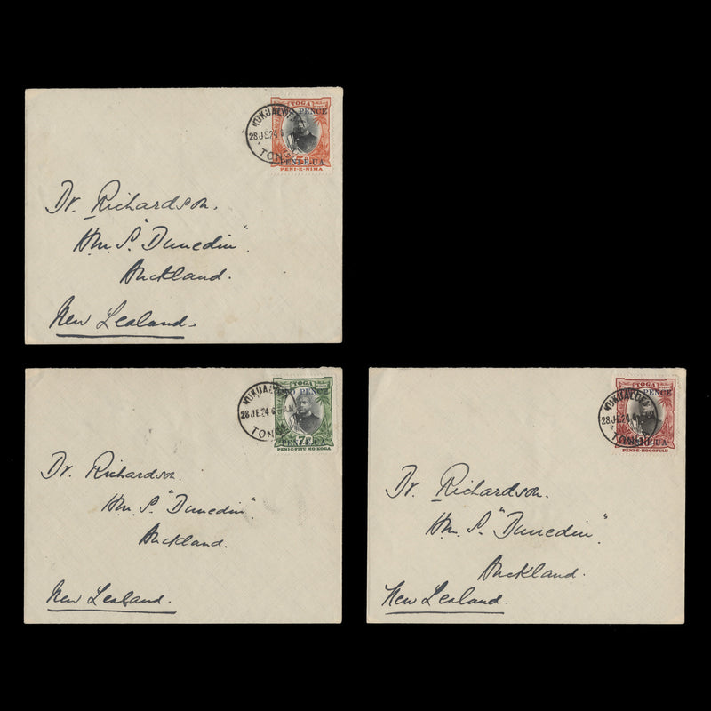 Tonga 1923 (Used) Provisional series on individual covers