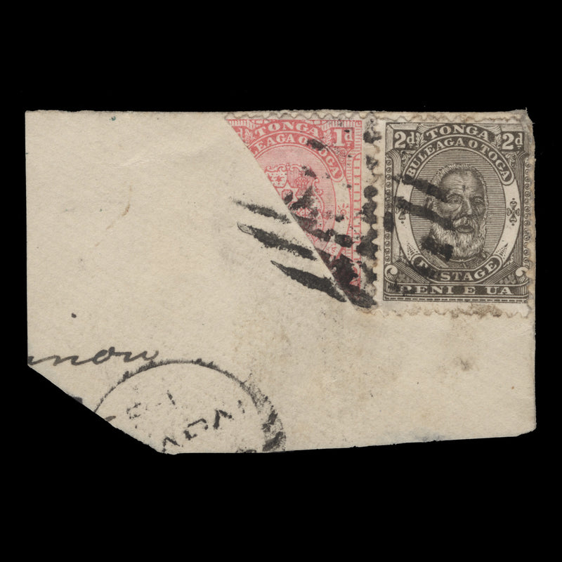 Tonga 1893 (Used) 1d Arms of Tonga bisect on-piece cancelled HAAPAI