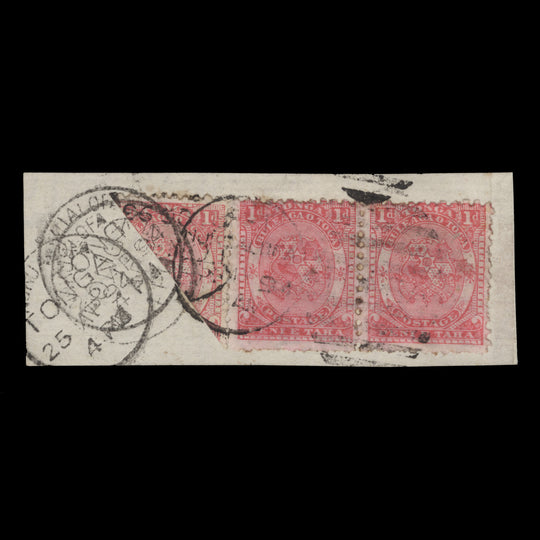 Tonga 1893 (Used) 1d Arms of Tonga bisect on-piece dated 25 AP 94