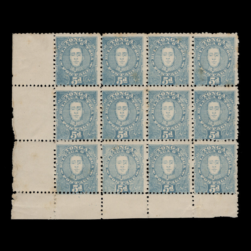 Tonga 1895 (Unused) 5d King George II block, perf 12 x 11