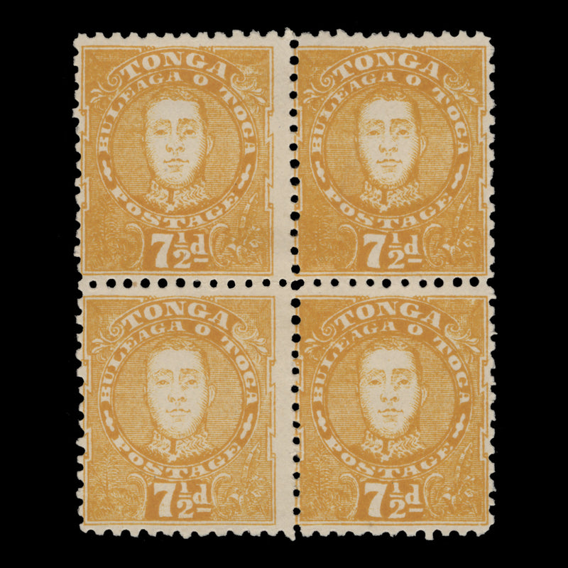Tonga 1895 (Unused) 7½d King George II block, orange-yellow