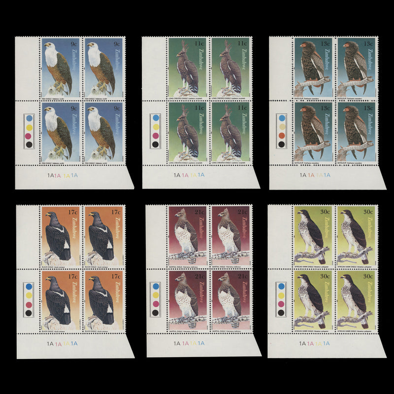 Zimbabwe 1984 (MNH) Birds of Prey plate 1A–1A–1A–1A blocks