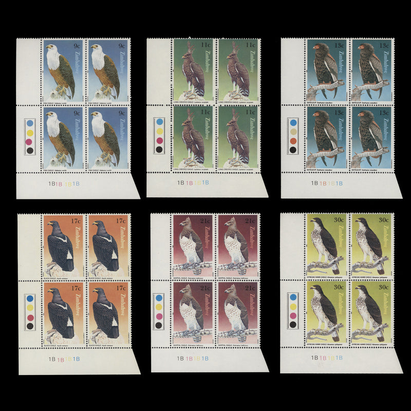 Zimbabwe 1984 (MNH) Birds of Prey plate 1B–1B–1B–1B blocks