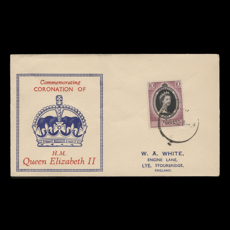 Perlis 1953 (FDC) 10c Coronation, KANGAR