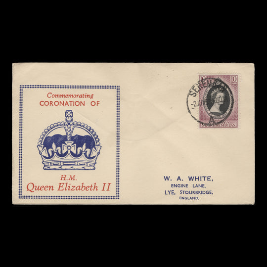 Negri Sembilan 1953 (FDC) 10c Coronation, SEREMBAN