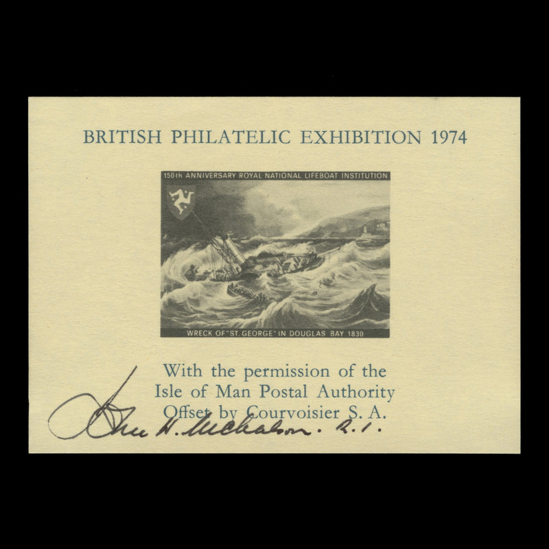 Isle of Man 1974 BPE souvenir sheet signed by John Hobson Nicholson