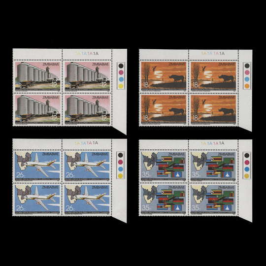 Zimbabwe 1986 (MNH) Development Conference plate 1A–1A–1A–1A blocks