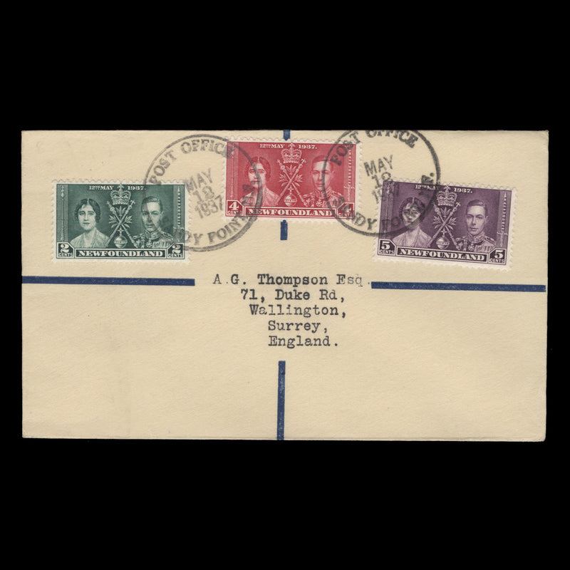 Newfoundland 1937 Coronation first day cover, SANDY POINT