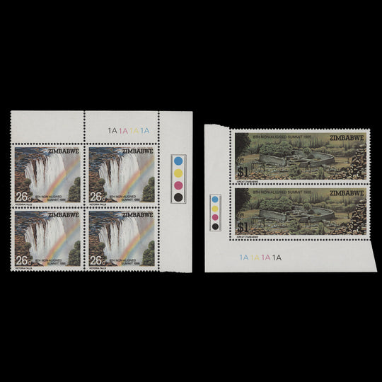 Zimbabwe 1986 (MNH) Non-Aligned Summit plate 1A–1A–1A–1A blocks