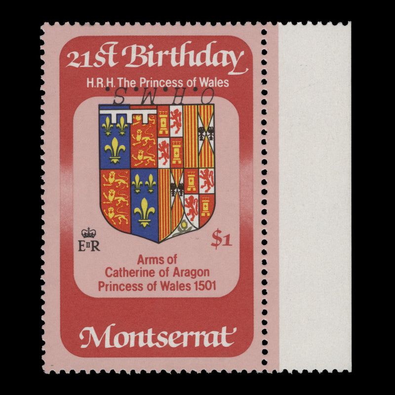 Montserrat 1983 (Variety) $1 Catherine of Aragon Arms official with inverted overprint