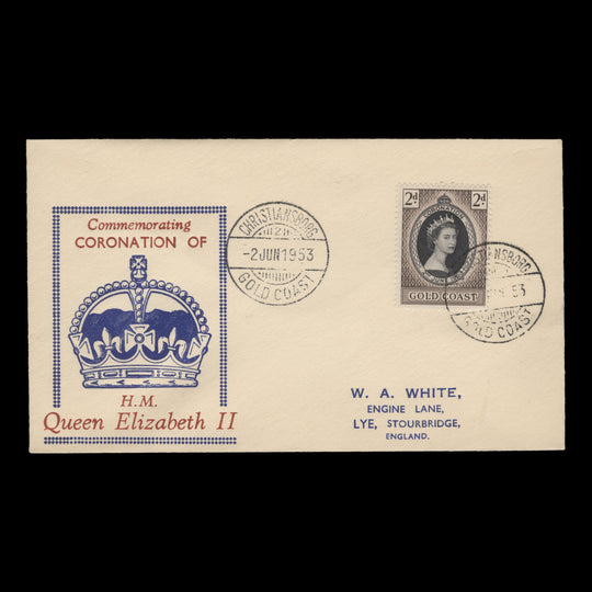 Gold Coast 1953 (FDC) 2d Coronation, CHRISTIANSBORG