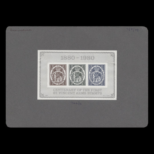 Saint Vincent 1980 Arms Stamps Centenary imperf proof miniature sheet