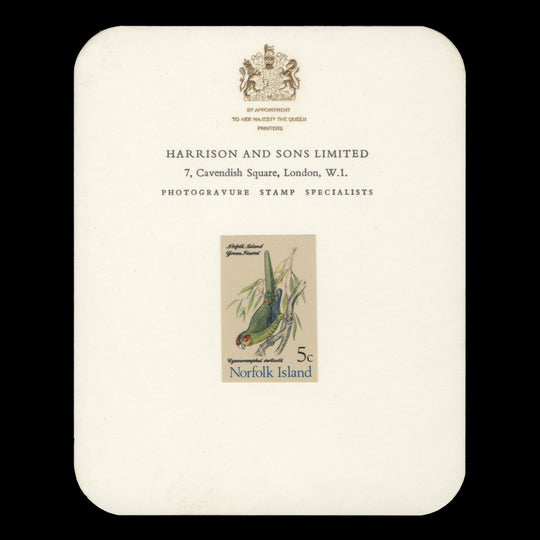 Norfolk Island 1971 Green Parrot imperf proof single