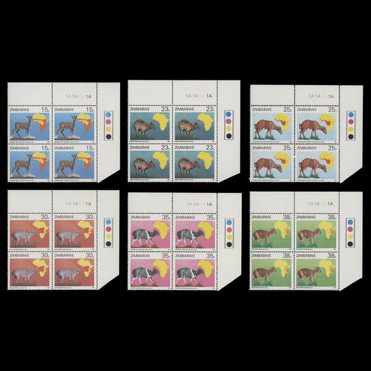 Zimbabwe 1987 (MNH) Duikers of Africa Survey plate 1A–1A–1A–1A blocks