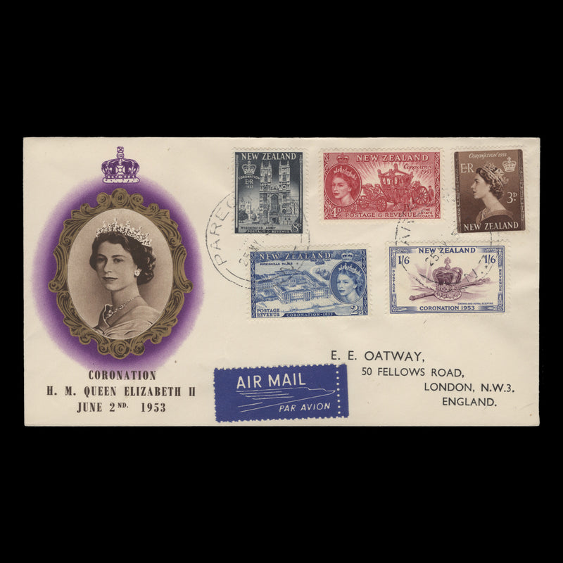 New Zealand 1953 Coronation first day cover, PAREORA