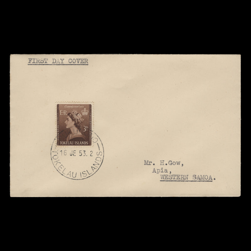 Tokelau 1953 (FDC) 3d Coronation, NUKUNONO