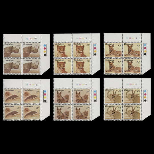Zimbabwe 1989 (MNH) Endangered Species plate 1B–1B–1B–1B blocks