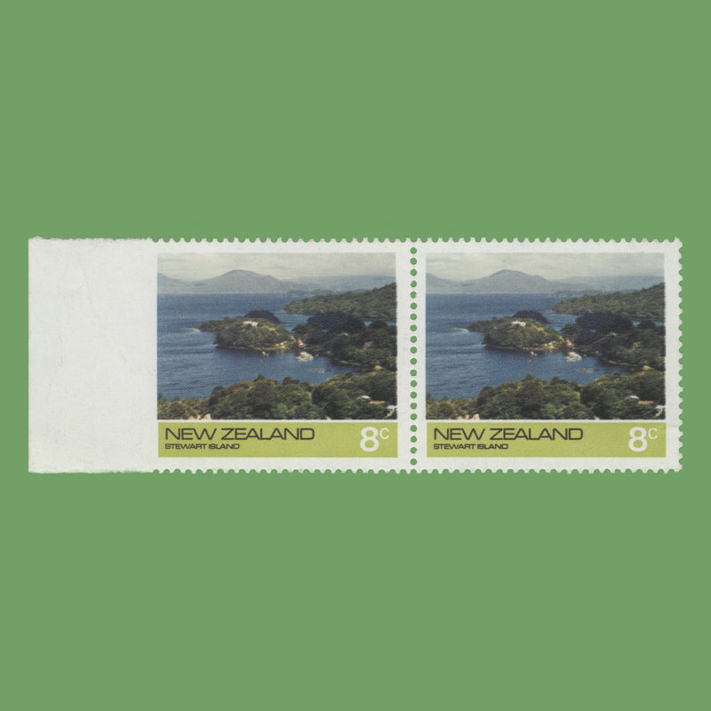 New Zealand 1974 (Variety) 8c Stewart Island pair imperf to left margin