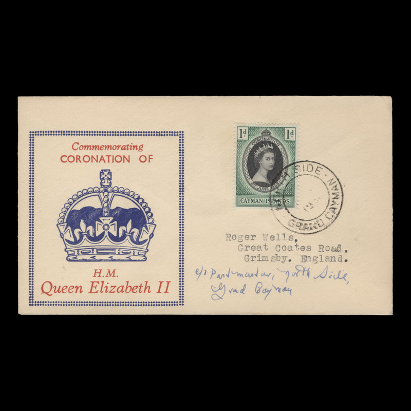 Cayman Islands 1953 (FDC) 1d Coronation, NORTH SIDE