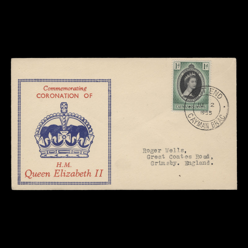 Cayman Islands 1953 (FDC) 1d Coronation, WEST END