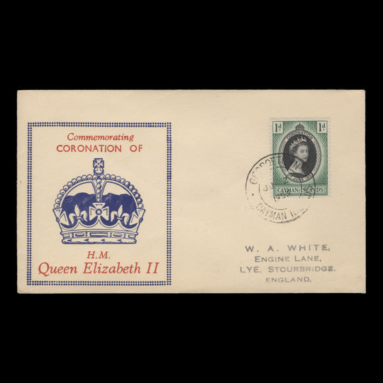 Cayman Islands 1953 (FDC) 1d Coronation, GEORGETOWN