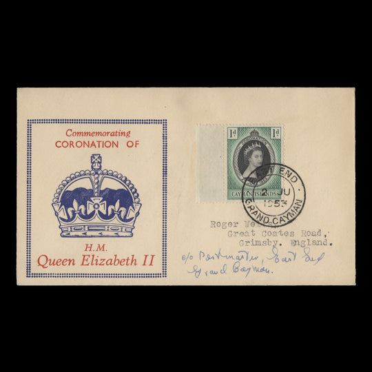 Cayman Islands 1953 (FDC) 1d Coronation, EAST END