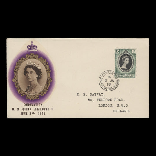 Somaliland Protectorate 1953 (FDC) 15c Coronation, HARGEISA