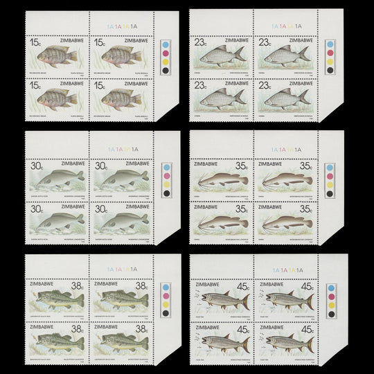 Zimbabwe 1989 (MNH) Fish plate 1A–1A–1A–1A blocks