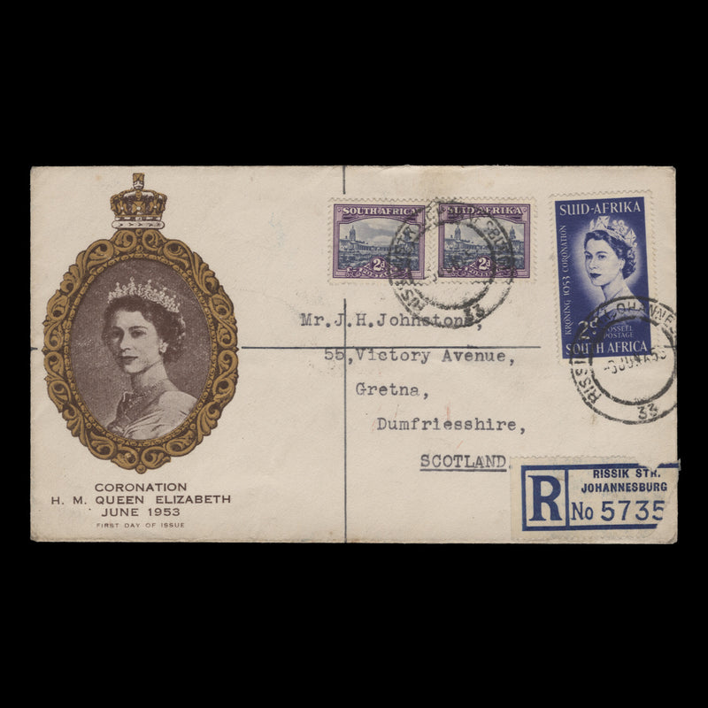 South Africa 1953 (FDC) 2d Coronation, RISSIK/STR