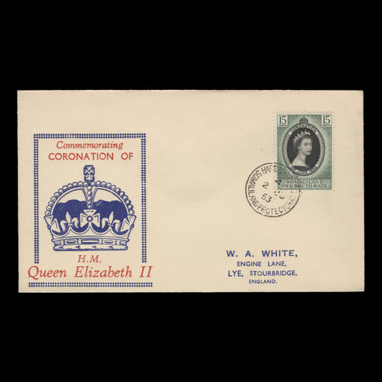 Somaliland Protectorate 1953 (FDC) 15c Coronation, HARGEISA