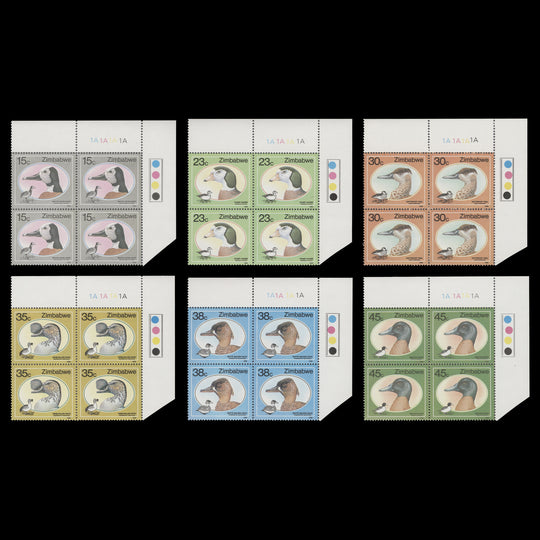 Zimbabwe 1988 (MNH) Wild Ducks & Geese plate 1A–1A–1A–1A blocks