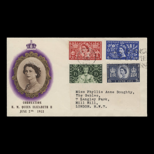 Great Britain 1953 Coronation first day cover, MILL HILL