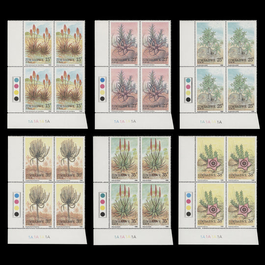 Zimbabwe 1988 (MNH) Aloes plate 1A–1A–1A–1A blocks