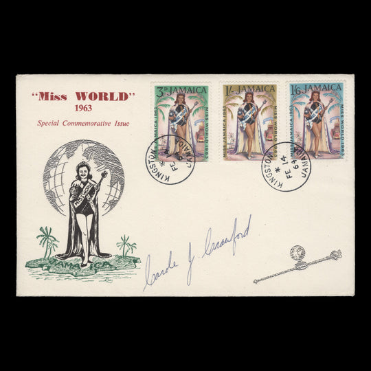 Jamaica 1964 Miss World first day cover signed by Carole Joan Crawford