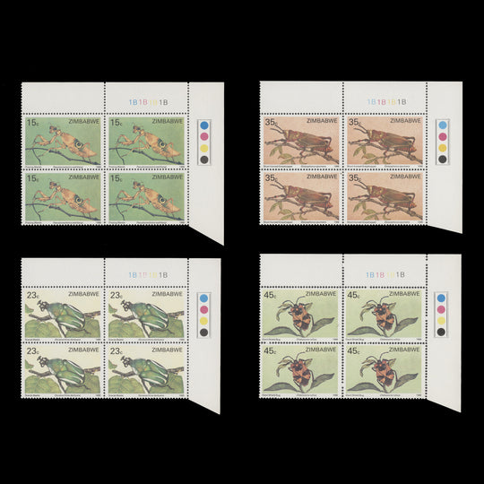 Zimbabwe 1988 (MNH) Insects plate 1B–1B–1B–1B blocks