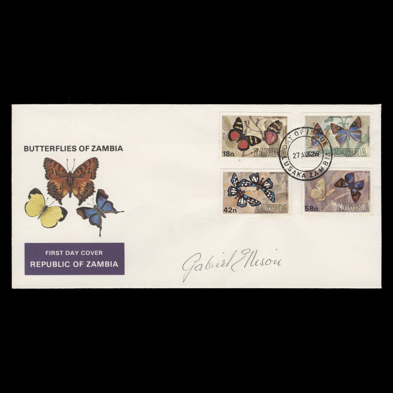 Zambia 1980 Butterflies first day cover signed by designer Gabriel Ellison