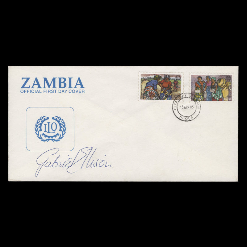 Zambia 1995 ILO Anniversary first day cover signed by designer Gabriel Ellison