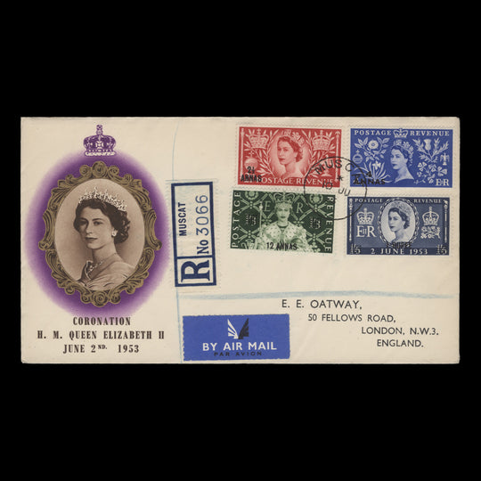 BPAEA 1953 Coronation first day cover, MUSCAT